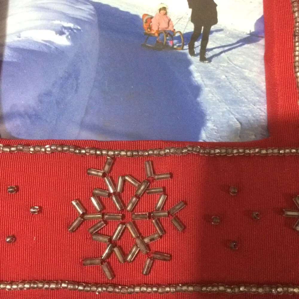Vintage Deluxe Embroidered Red Velvet Snowflake Journal & Picture Frame Set NOS